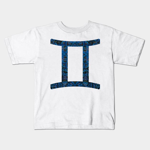 Blue Paisley Gemini Zodiac Sign Kids T-Shirt by aterkaderk